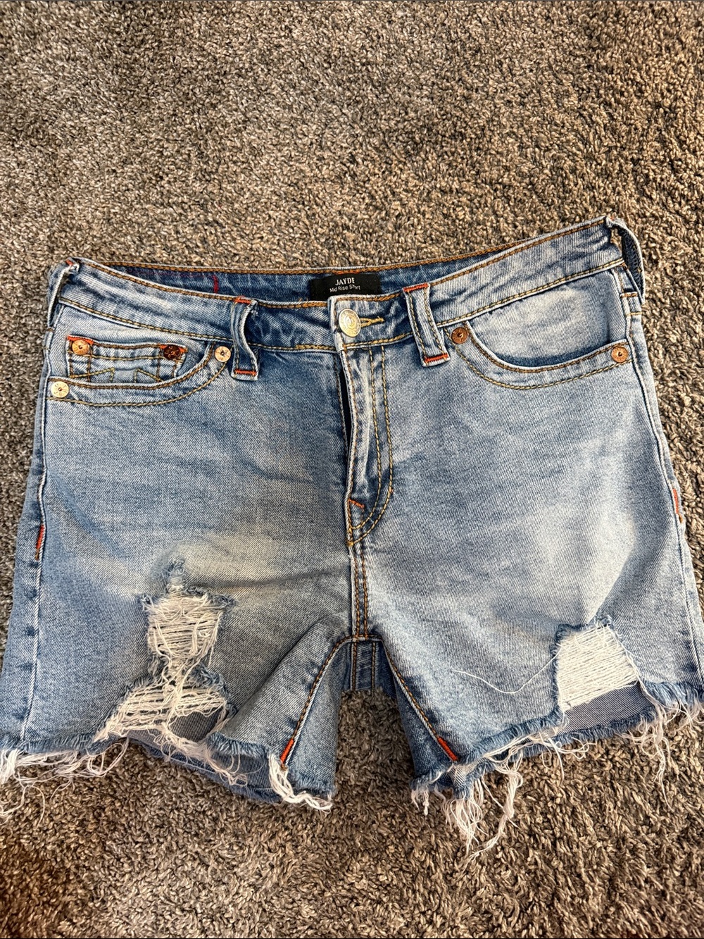 True Religion Light Wash Distressed Denim Shorts - Light Blue
